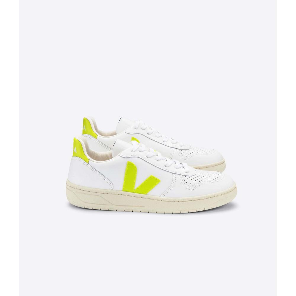 Women\'s Veja V-10 LEATHER Sneakers White/Mint | ZA 647HAP